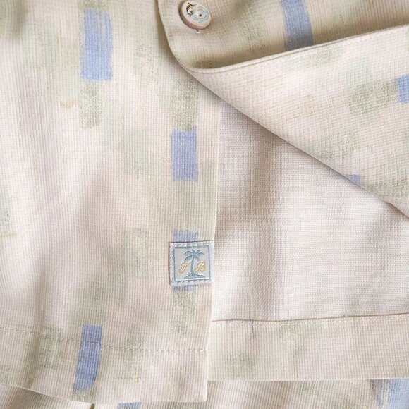 TOMMY BAHAMA Mens XL Silk Ikat Diamond Print Short Sleeve Beige Camp Shirt - Picture 5 of 9